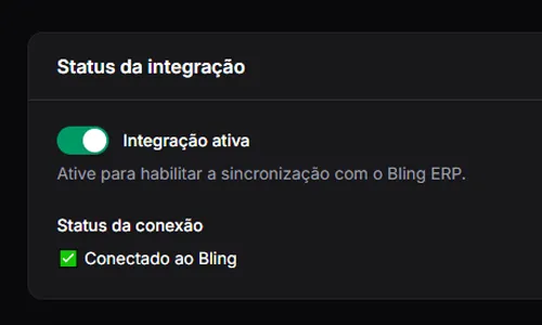 Painel da loja com o Bling instalado e conectado